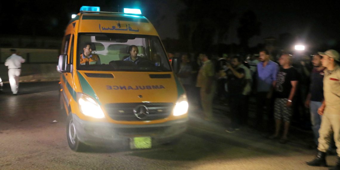 An ambulance leaves the location of a blast which occurred in a storage facility belonging to a local petrochemicals company outside the airport in the northern part of Cairo, Egypt July 13, 2018. REUTERS/Mohamed Abd El Ghany