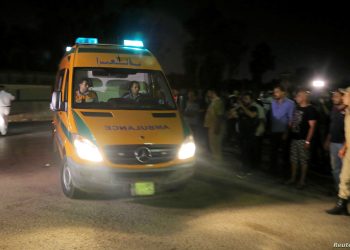 An ambulance leaves the location of a blast which occurred in a storage facility belonging to a local petrochemicals company outside the airport in the northern part of Cairo, Egypt July 13, 2018. REUTERS/Mohamed Abd El Ghany